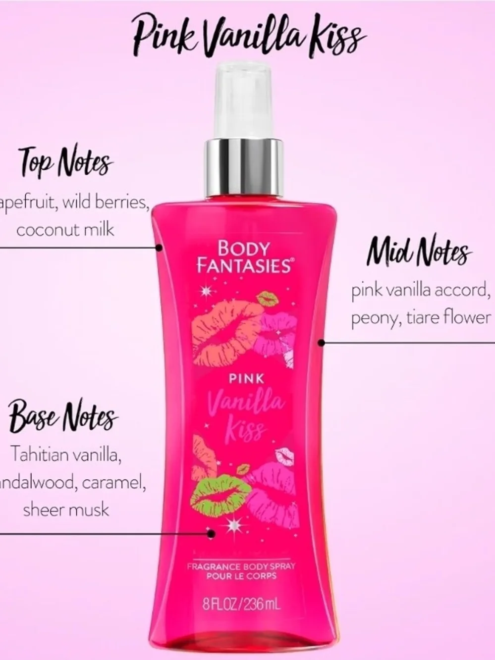 Body Fantasies Pink Vanilla Kiss & Pink Sweet Pea Fantasy Body Mist - 3.2fl Oz